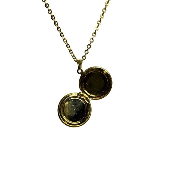 Gold Tone Crystal Round Locket Necklace Chain Vintage Style Photo Holder Pendant - Picture 4 of 8